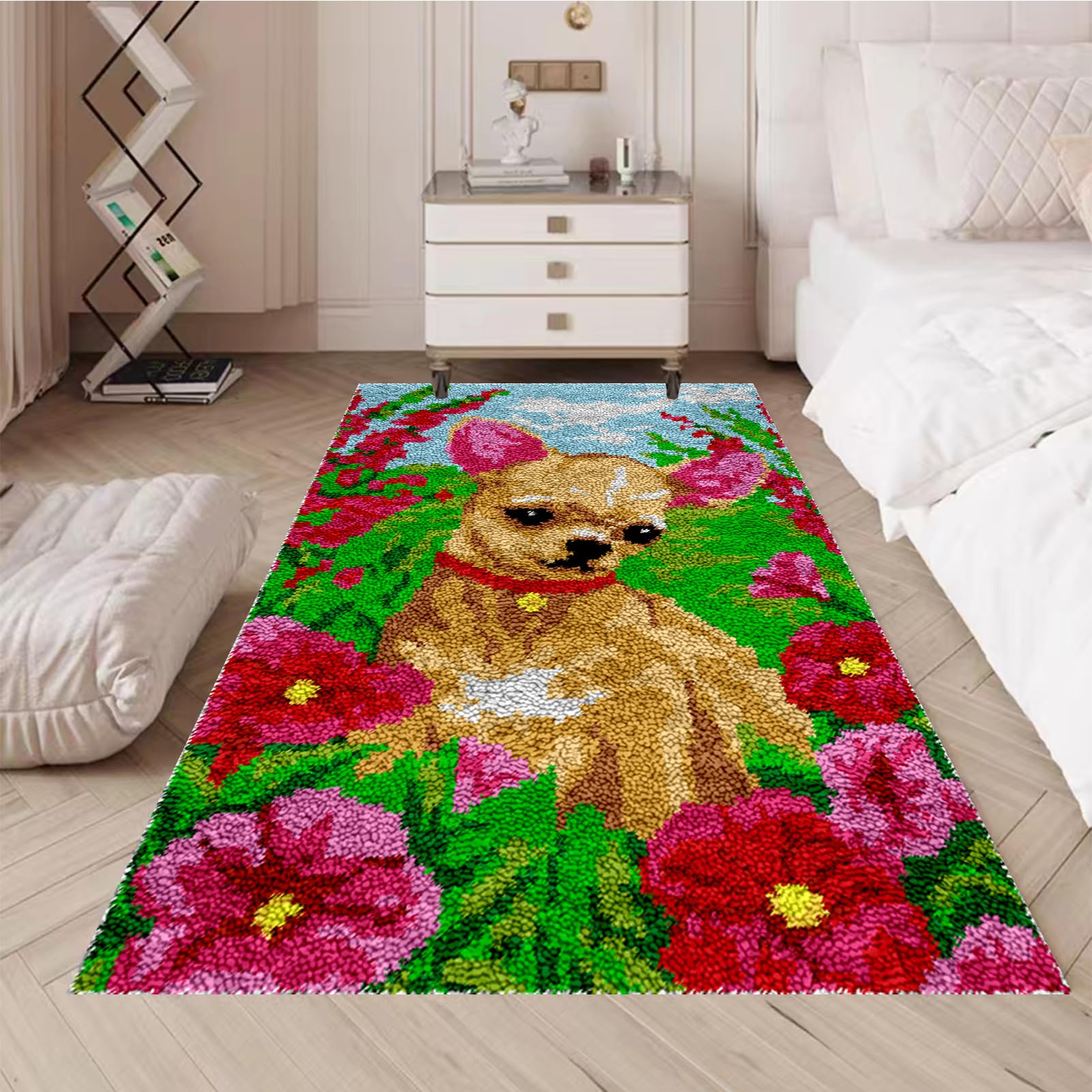 Kit per tappeto con gancio a scrocco, per adulti, fai da te, ricamo, kit con tela stampata, filato all'uncinetto, cuscino da pavimento, grande tappeto a gancio, kit per la decorazione della casa, 60 x