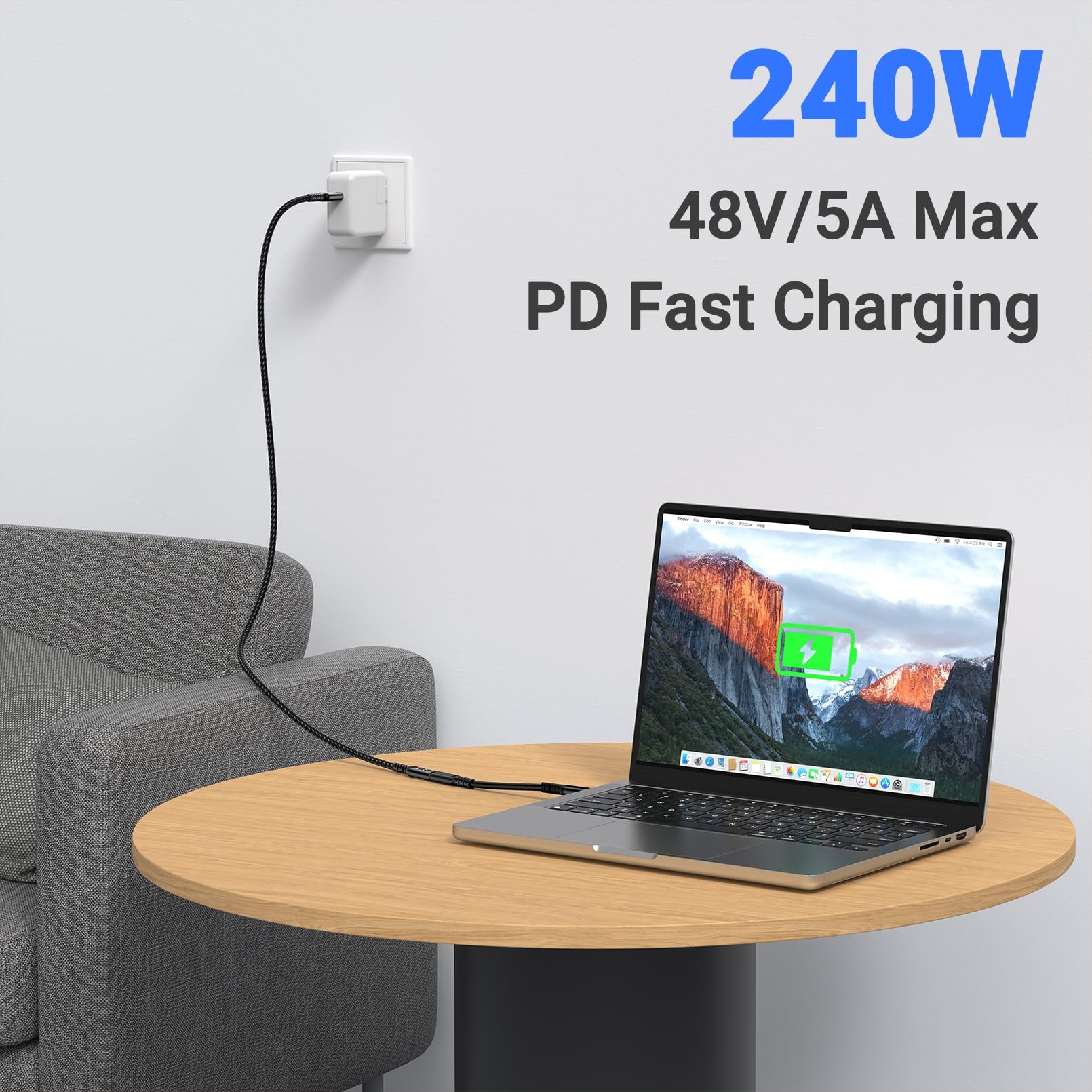 Cable de extensión USB C de 3.3 pies [2 unidades de 40 Gbps/240 W/8 K], carga de 240 W, transferencia de datos de 40 Gbps, cable extensor USB C 4.0 tipo C, macho a hembra para laptop, tablet