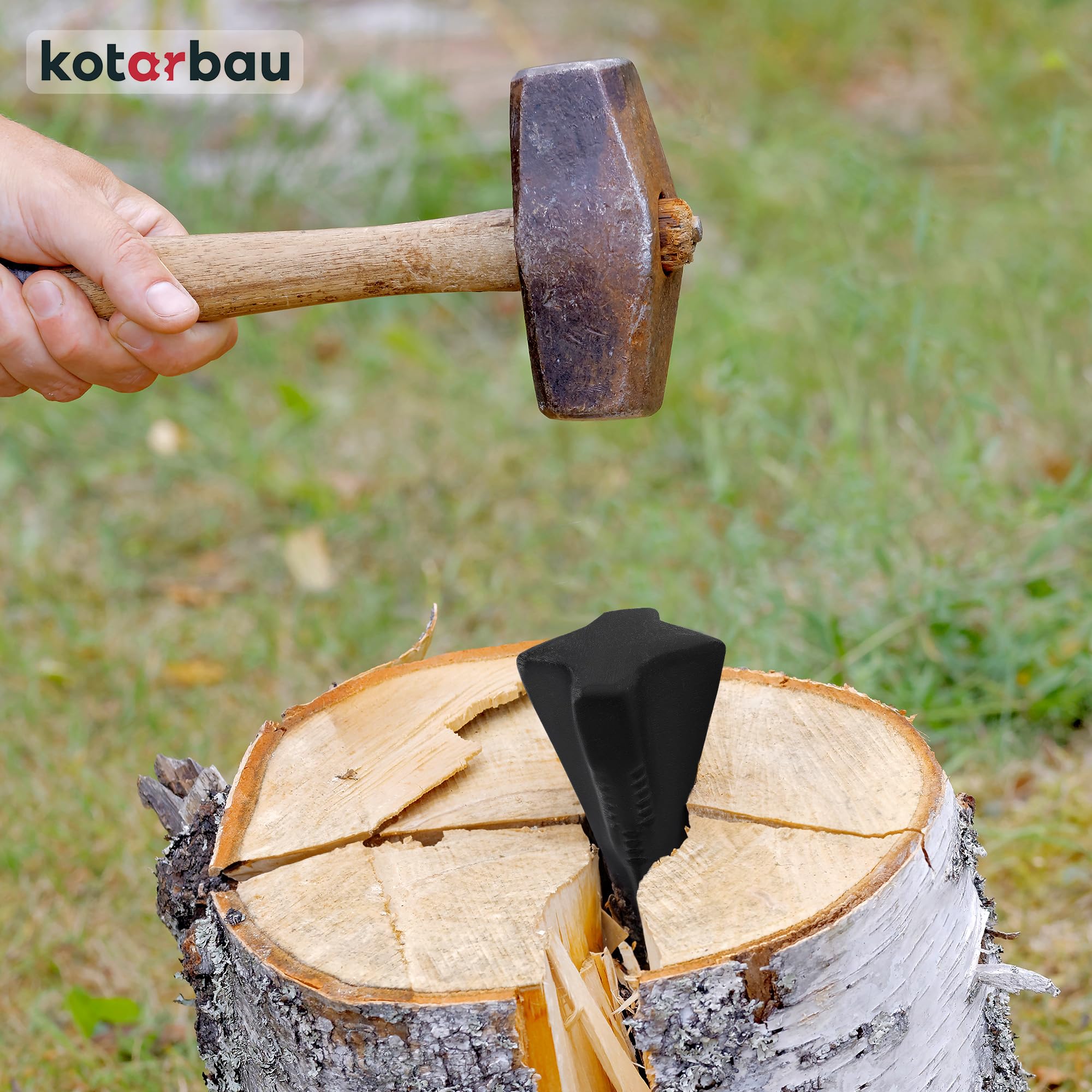 KOTARBAU® Coin de Fendage Rotatif Forgé en Acier Coin de 170 mm 1,6 kg Grenade de Fendage Fendeur de Bûches Coin d'abattage Coin de Bûche Coin de Levage Coin d'enfoncement pour Fendre le Bois