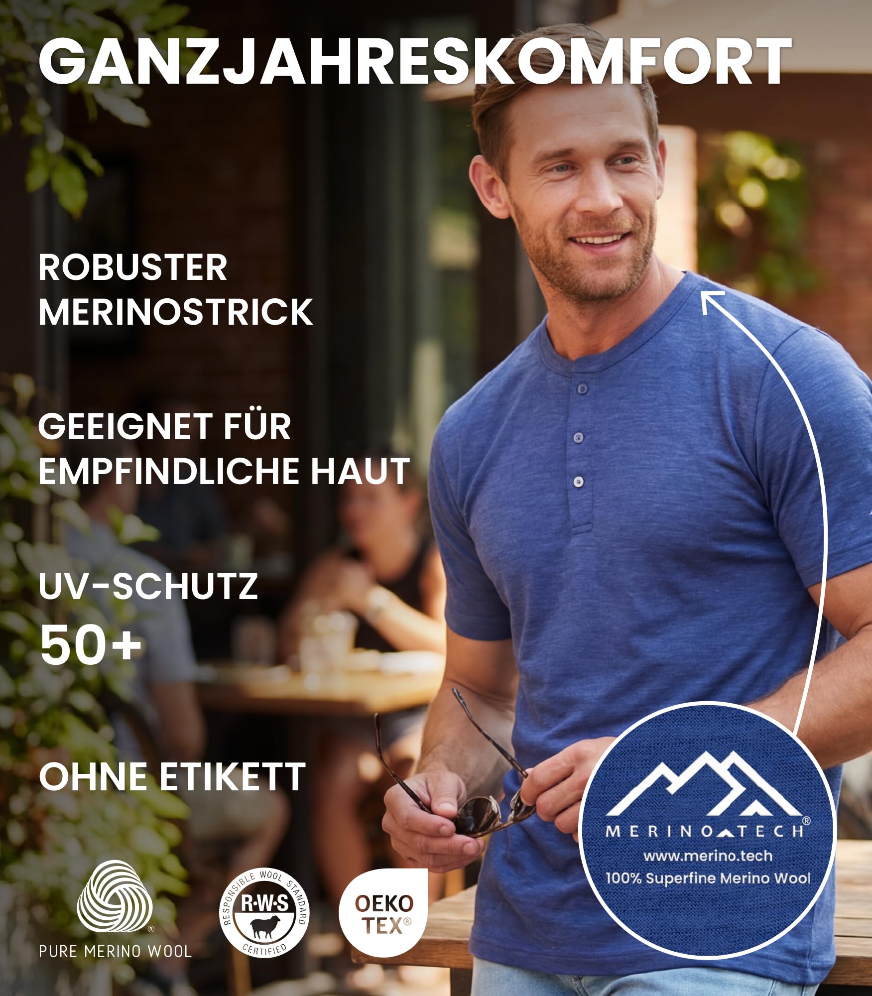 100% Merino Wolle Tshirt Herren - Merino Shirt Herren, Unterhemden Männer, Sports & Outdoor Gym Shirt