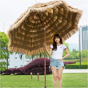 Garden Parasol 7.8ft wide Tropical Hawaiian Umbrella for BeachPoolPatio, UV Protection Thatch Tiki Umbrellas