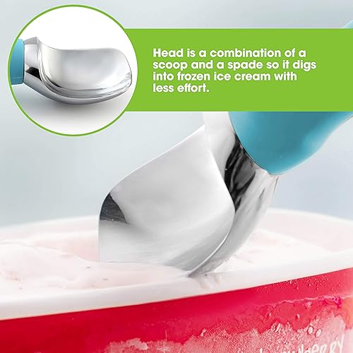 Miniatura 5 de Spring Chef Cuchara de helado  Acero inoxidable 188 resistente con mango de agarre suave, cuchara profesional resistente para helados, herramienta