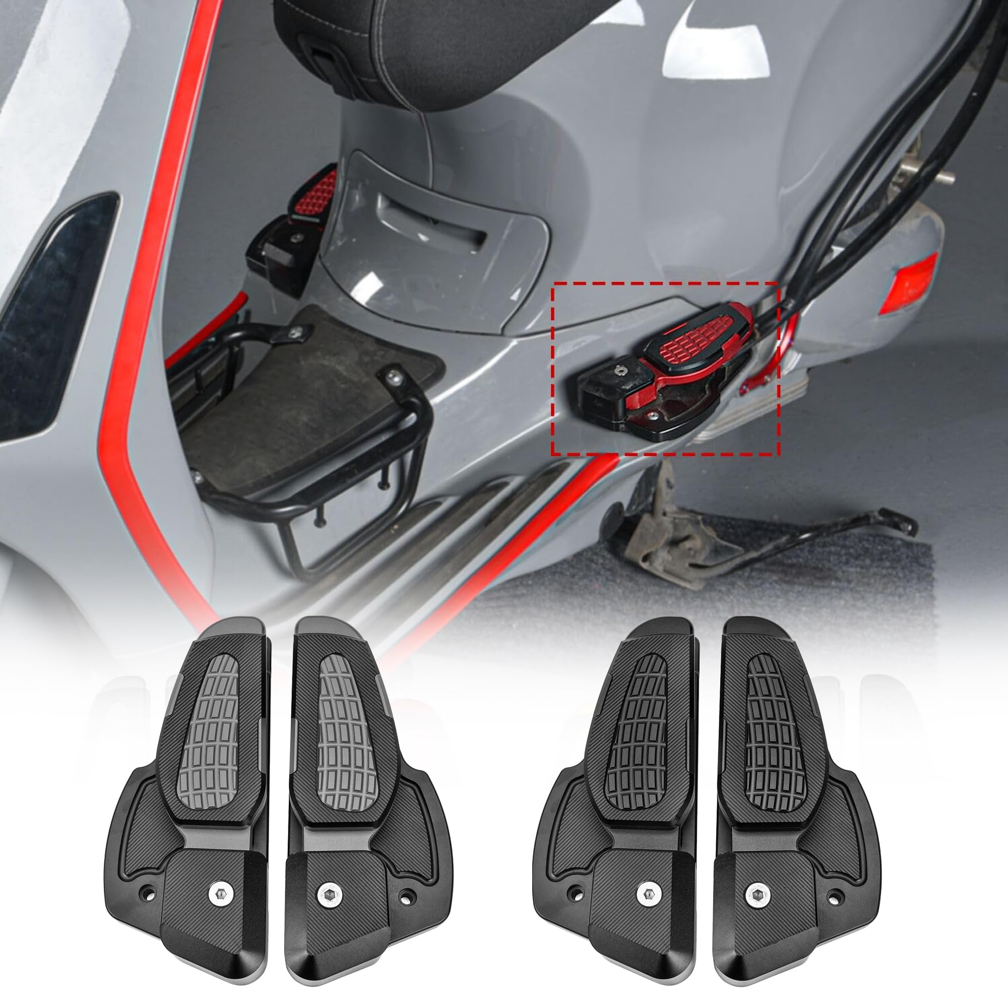 Reposapiés para Primavera Prima Sprint 125 150 2017-2022 2023 2024 Plataforma plegable para el pasajero Extensión de pedal (Negro)