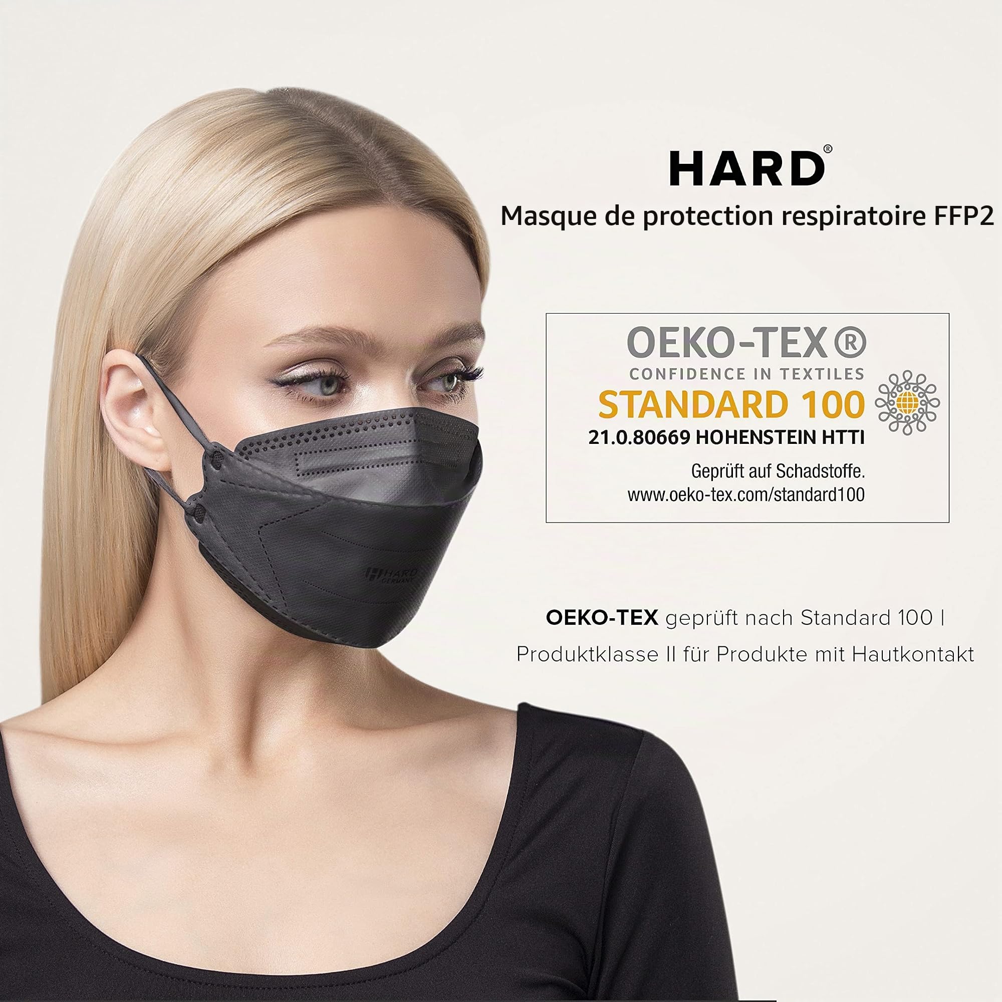 HARD Mask Masque respiratoire FFP2 | Fabriqué en Allemagne | Respirateur | taille standard | Filtration 99,5% | ÖKO-TEX | emballage scellé NON individuellement - Noir - 20 pièces
