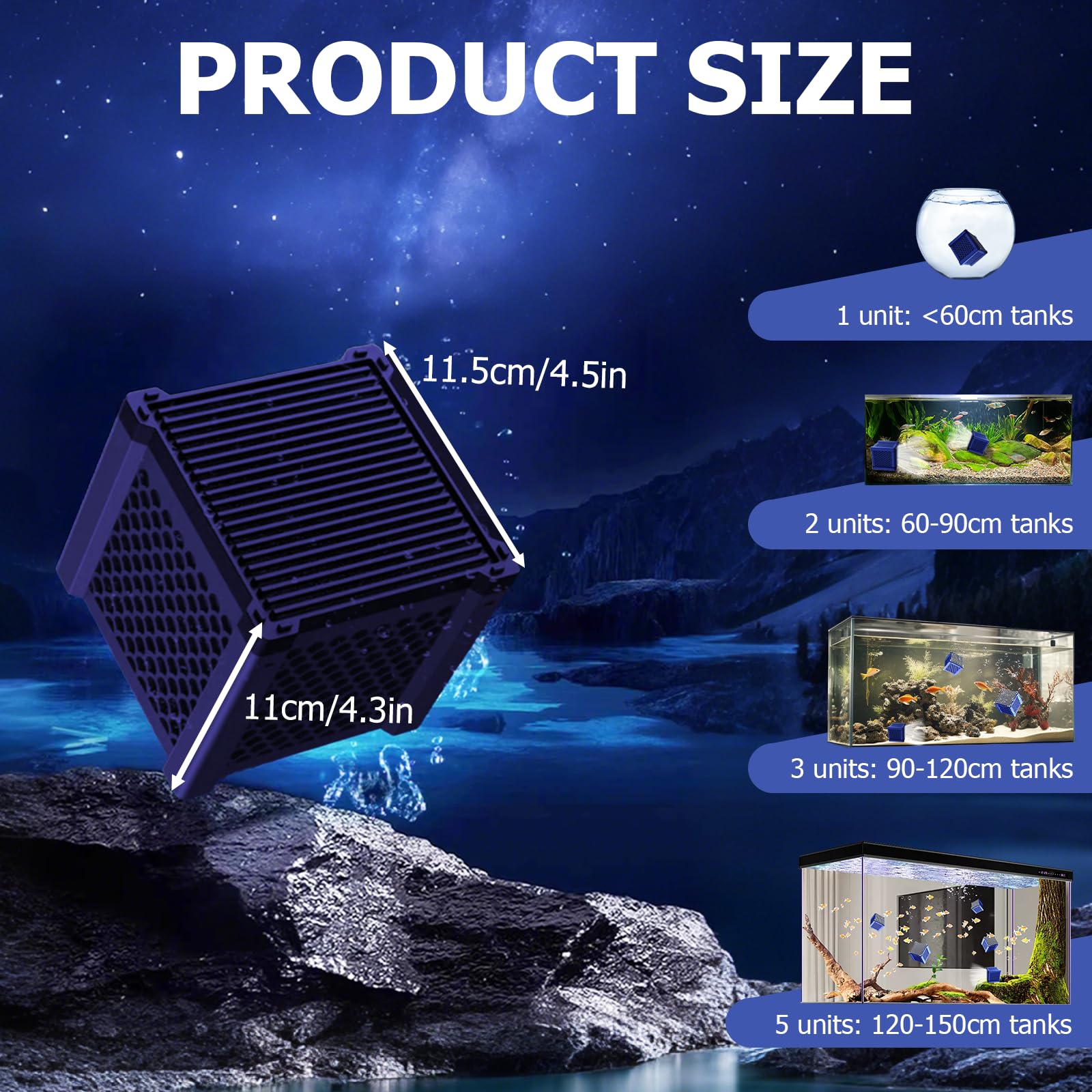 Eco-Aquarium Cube purificateur d'eau, cube filtre à charbon actif 2025, filtration super forte pour aquarium, aquarium, bac à chevaux et étangs | Bloc purificateur en nid d'abeille