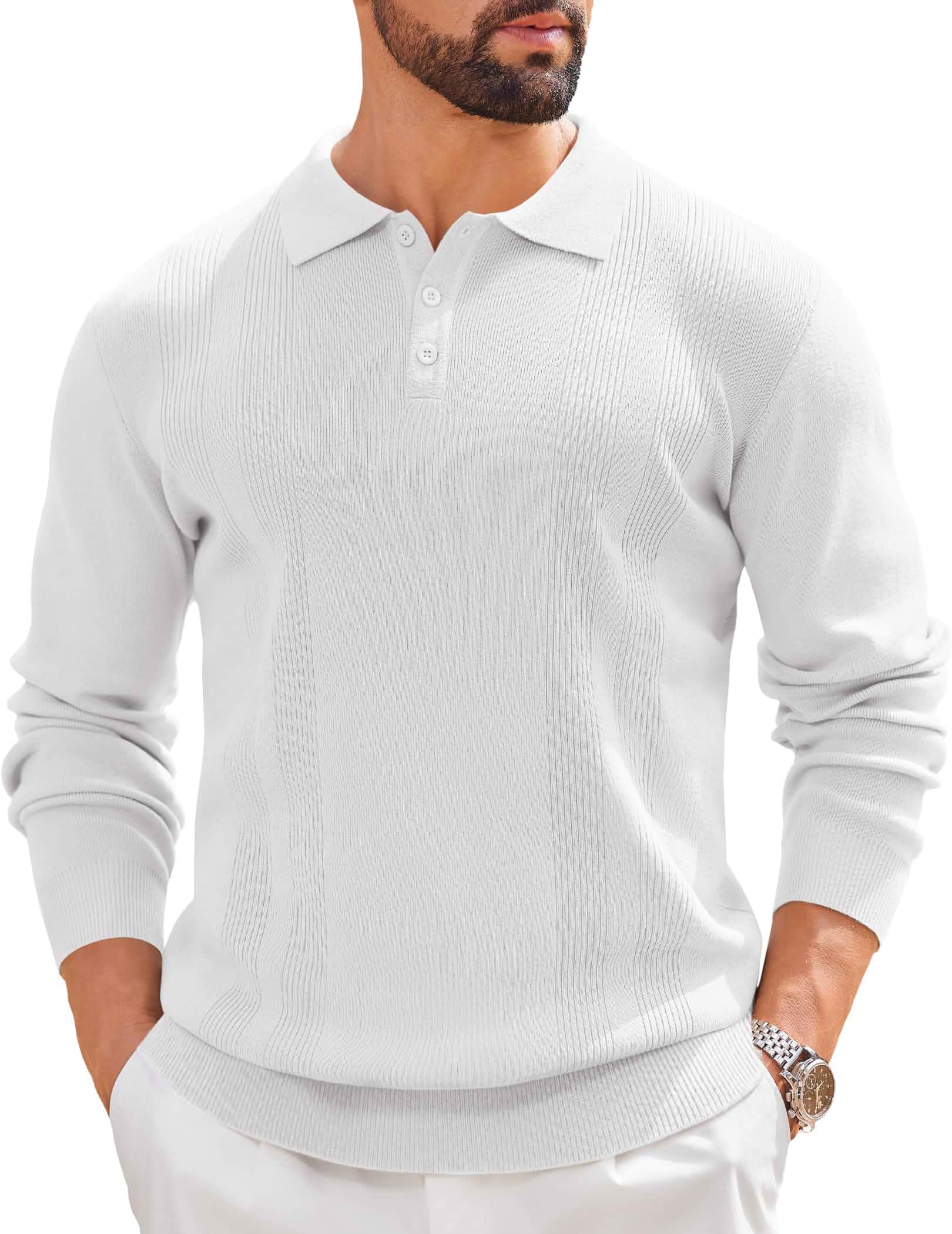 COOFANDY Mens Knit Polo Sweaters Long Sleeve Vintage Polos Casual Dress Pullover Old Money Tops Long Sleeve