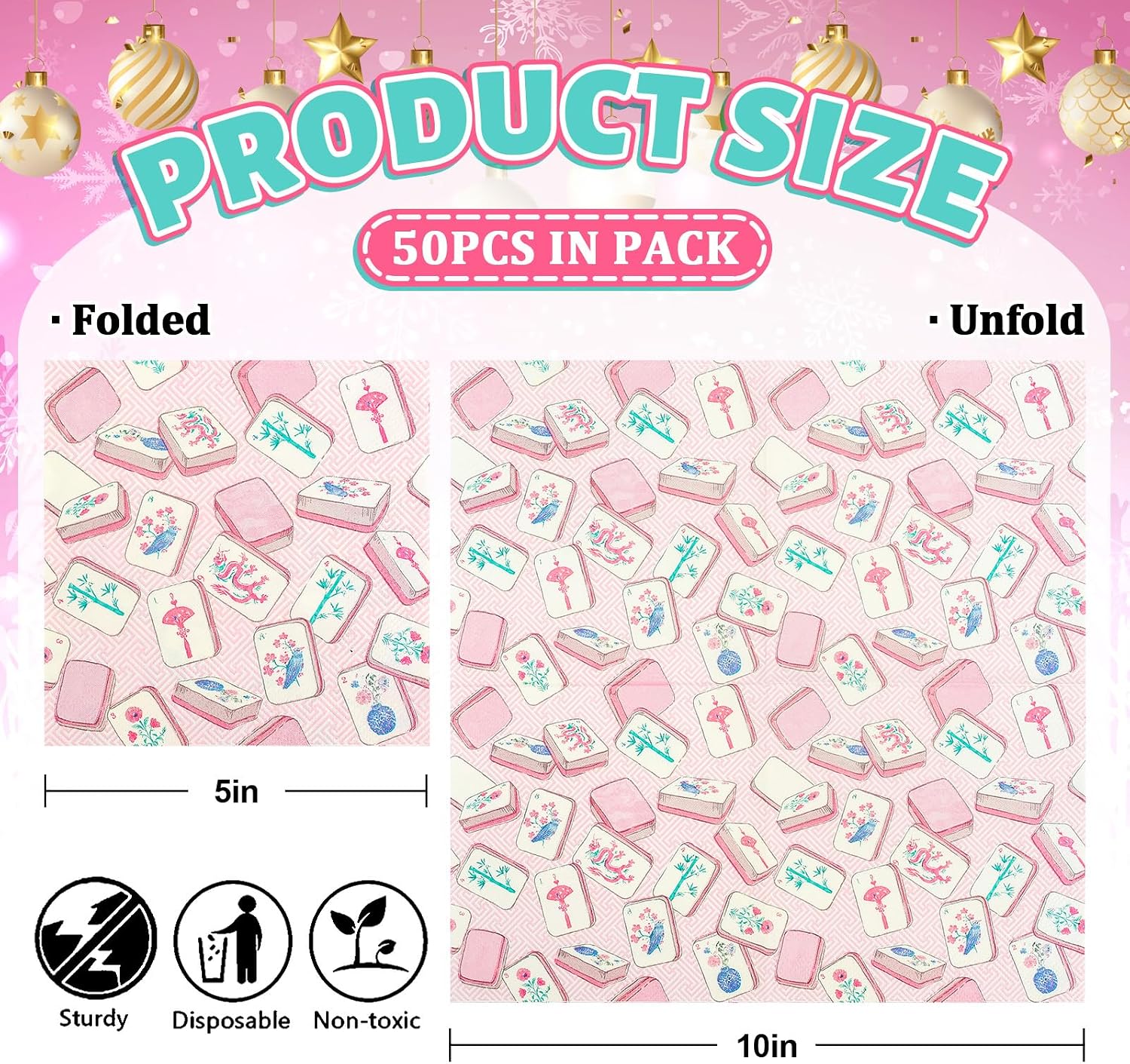 FYSUIMU 50 Pcs Mahjong Cocktail Napkins Paper Napkins Pink Chinoiserie Disposable Hand Towels for Wedding Bridal Shower Birthday Holiday Party Dinner Home Table Decor Supplies