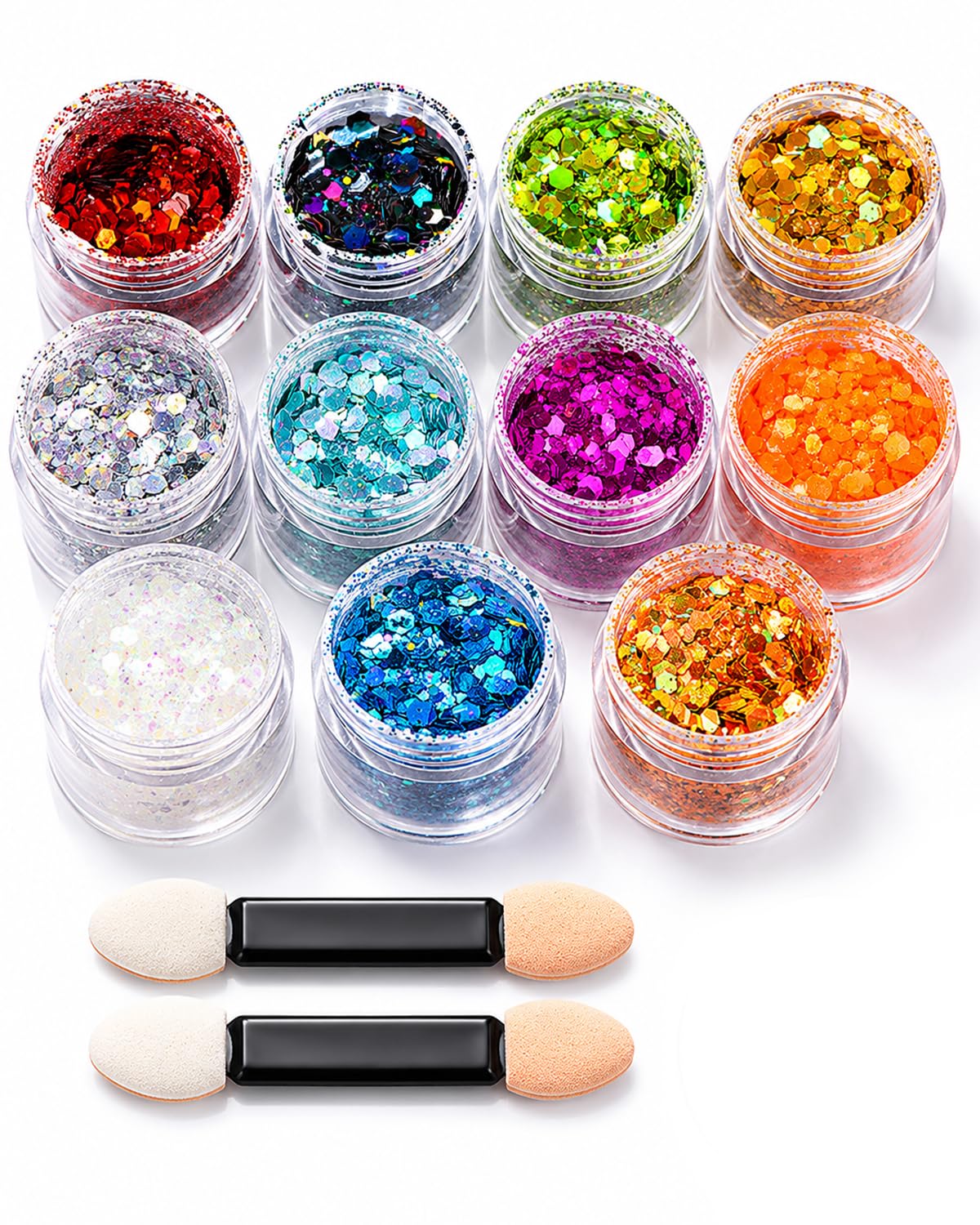 Brillantini Paillettes Glitter 12 Colori con 2 Pennelli - Set per Trucco Viso, Corpo, Capelli. Ideale per Festival, Carnevale, Feste & DIY Creativo.