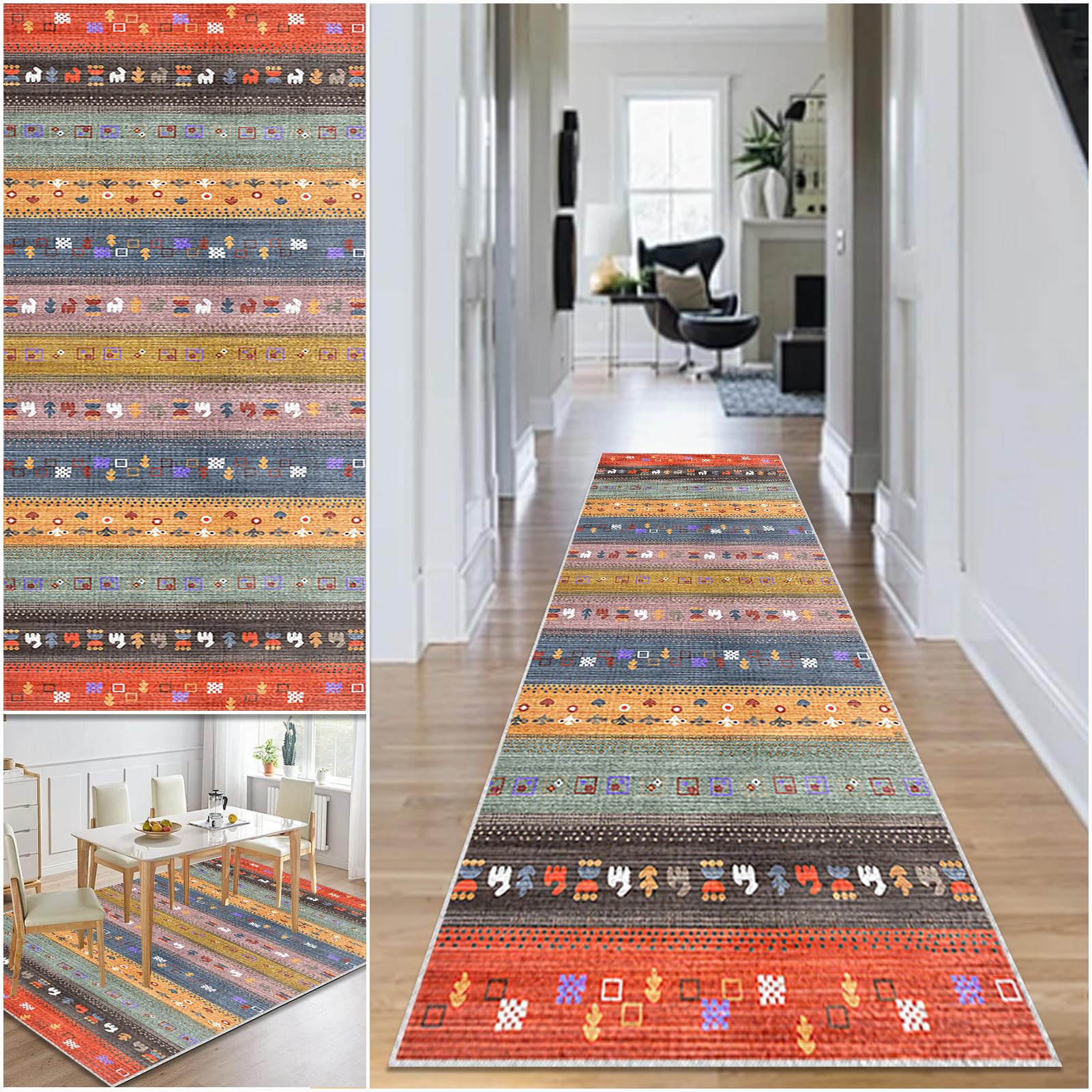 Hallway Runner Rug Non Slip Washable Kitchen Runner Rug 90 x 140 cm Area Rugs Hallway Hall Runners Narrow Rug Low Pile Carpet Runners with Anti-Slip Backing Floor Runner for Hallway Entryway Laundry โ image 1