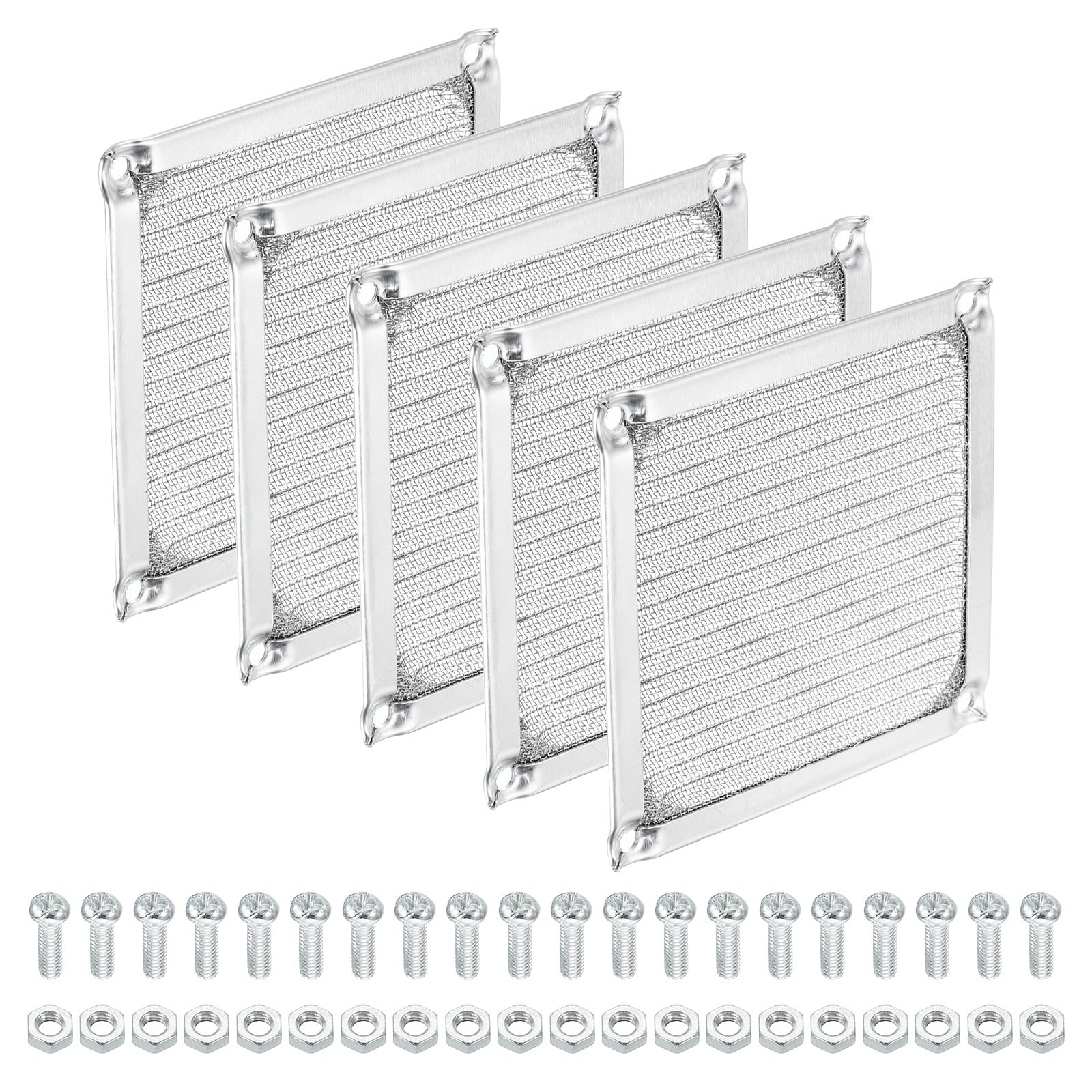 PATIKIL 92mm Computer Fan Filter Grill with Screws, 5 Pack Aluminum Frame with Stainless Steel Mesh Dustproof Case Cover for Computer, Ventilator, Silver Tone