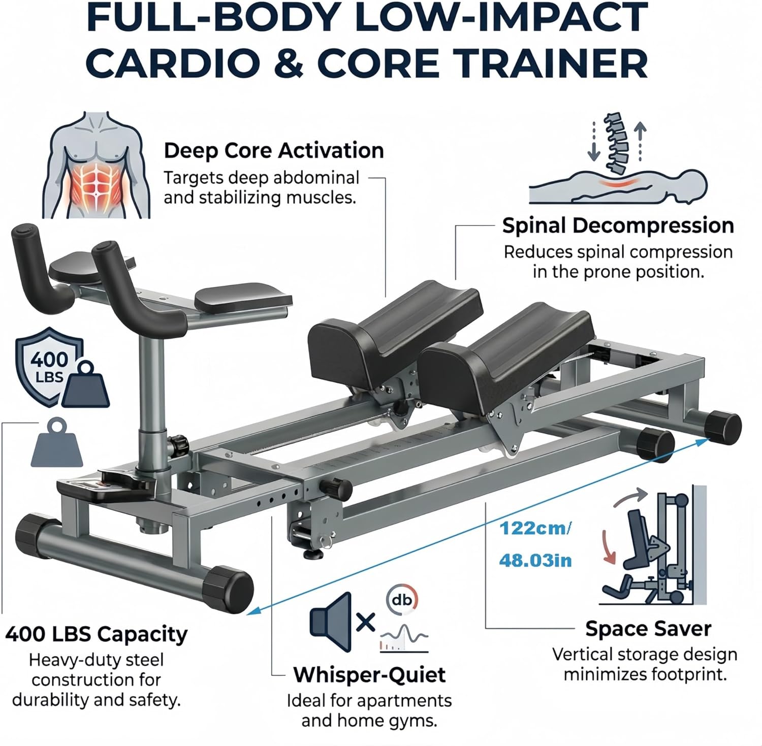 3 in 1 Spine Twist Stretcher& Stair Stepper & Waist Trainer Crawling Training Machine Noiseless Spine Twist Stretch Trainer with Adjustable Hand Grips LED Display Steel Frame Full Body