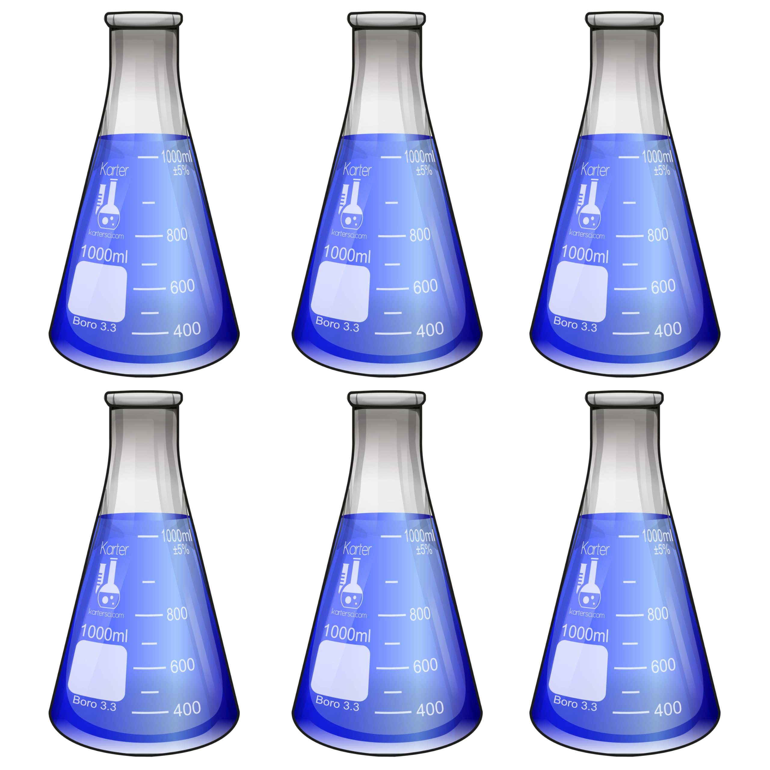 1000 ml boca estrecha Erlenmeyer con tapón de goma, Karter Científico