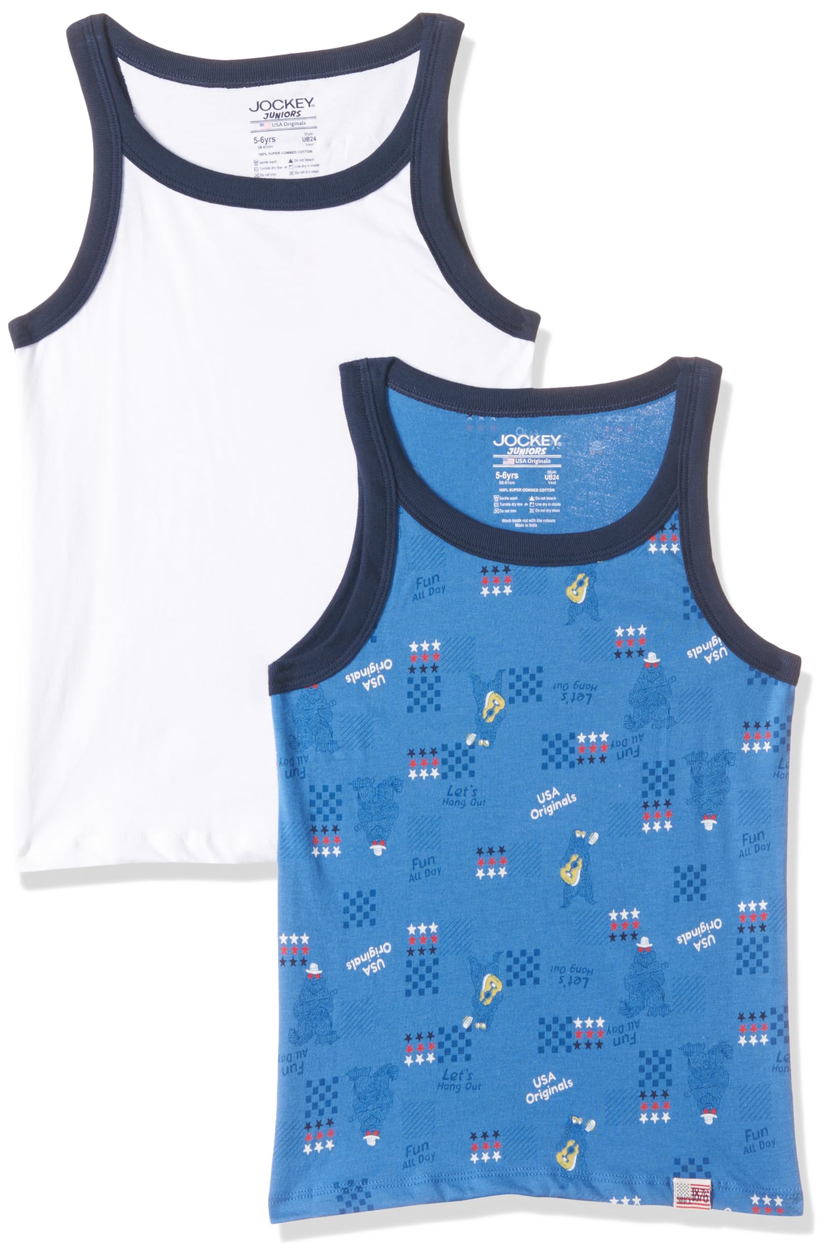 JockeyUB24 Boy's Super Combed Cotton Printed Round Neck Regular Fit Sleeveless Vest (Pack of 2_Colors & Prints May Vary)