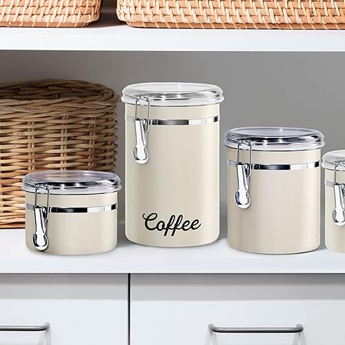 Miniatura 4 de Oggi Recipiente de café de acero inoxidable de 62 onzas líquidas, tapa hermética, gris cálido, parte superior transparente tintada, ideal para