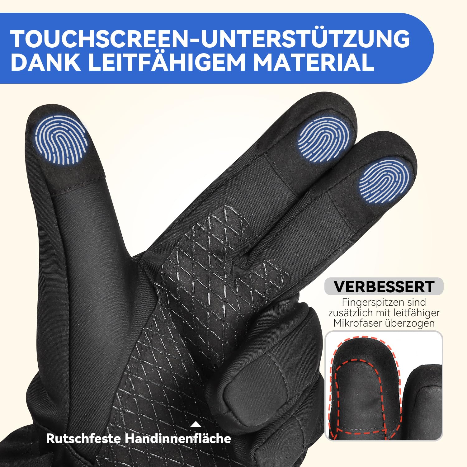 Gants Hiver Homme Femme, Gants de Vélo étanches avec Support pour écran Tactile, Gants Thermiques pour la Course à Pied, le Ski et la Conduite Automobile