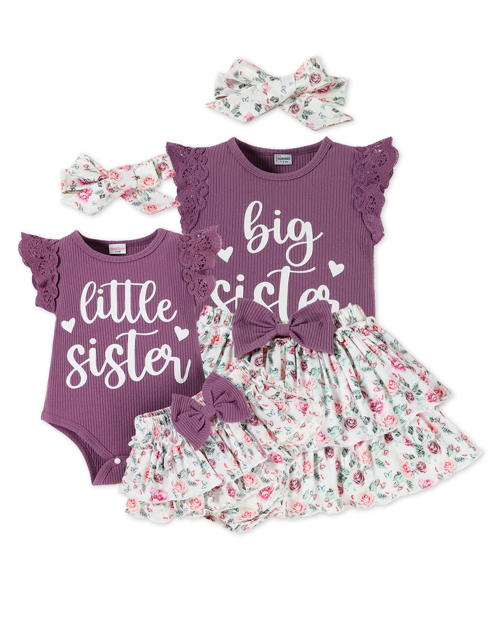 Big Sister Little Sister Matching Outfits Baby Girl Romper/Toddler Girl T-shirt Tops with Shorts/Skirt Clothes Set