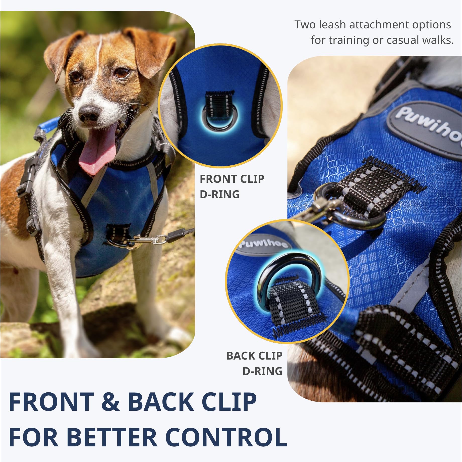 Arnés para Perros sin tirones, arnés Reflectante para Mascotas con 2 Anillos de Metal y Mango de fácil Control, Chaleco Ajustable para Mascotas para Perros medianos, Azul, M