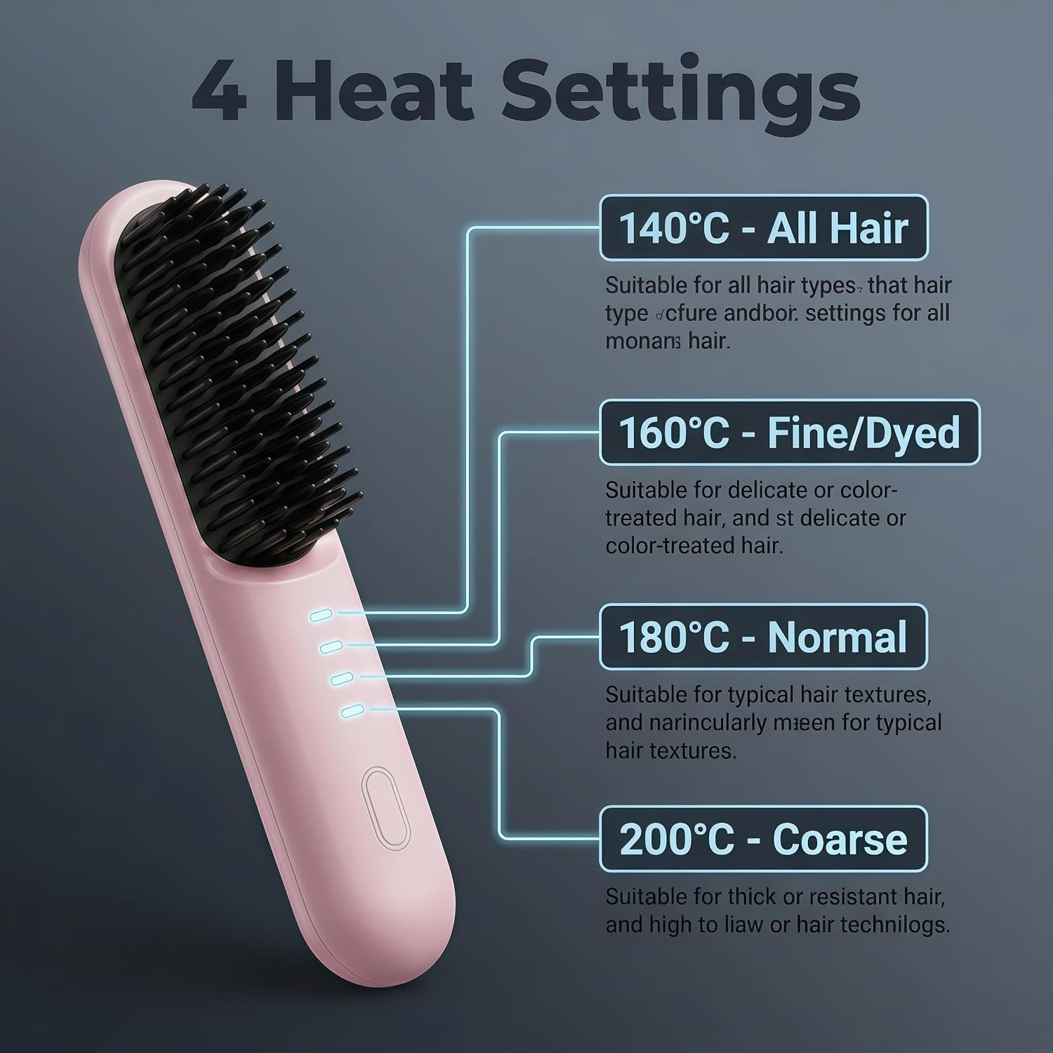 2026 New Cordless Hair Straightener Brush, Go Brush for Short Hair Pro,300M Negative Ion Anti-Frizz, Type-C Rechargeable Portable Straightening Comb (Pink)
