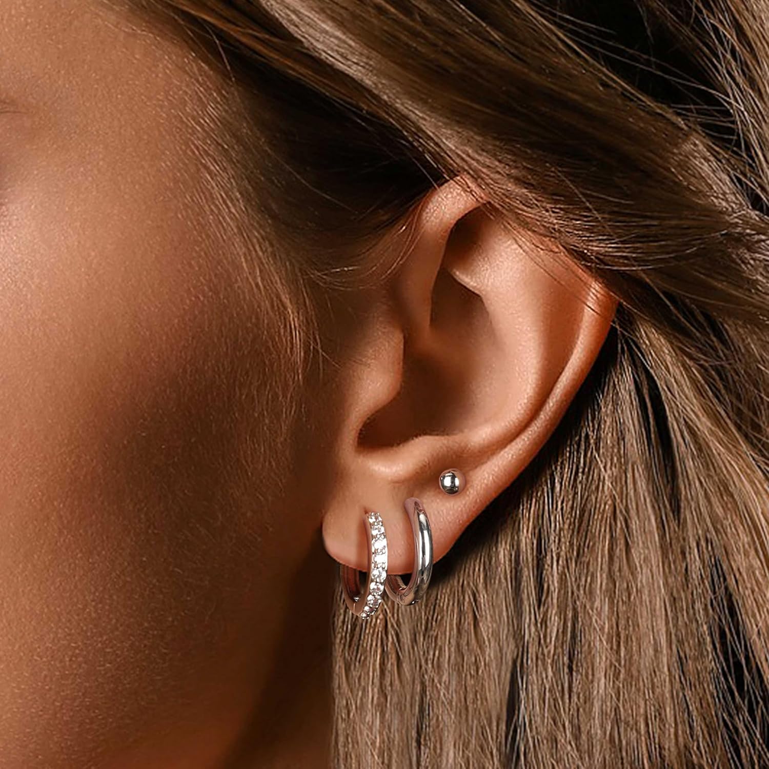 Surgical Steel Earrings Sets for Multiple Piercing Lightweight Small Huggie Hoop Earrings CZ Stud Earrings for Women Trendy Cartilage Hypoallergenic - Image 3