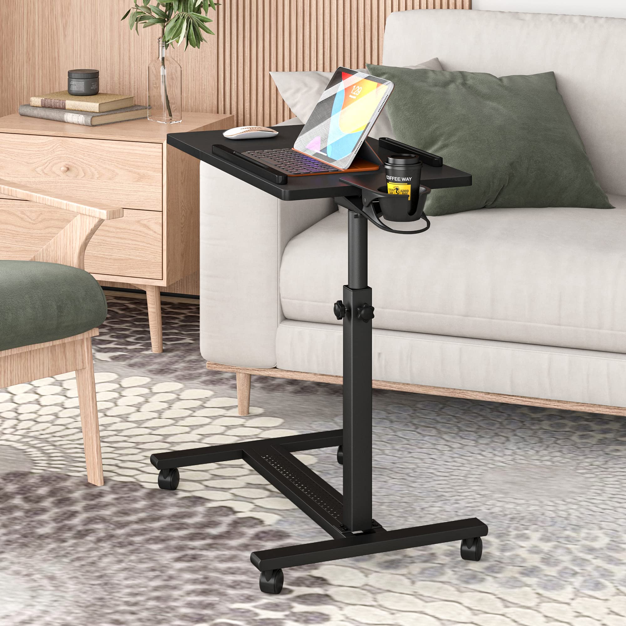 Panta Height Adjustable Rolling Laptop Stand, Overbed Table with 2