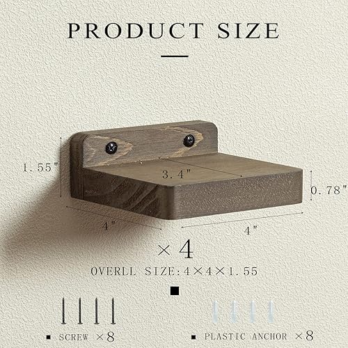 Miniatura 2 de Freezing point Pequeño estante flotante para pared, juego de 4 mini estantes de pared de madera natural de 4 pulgadas, decoración de plantas,