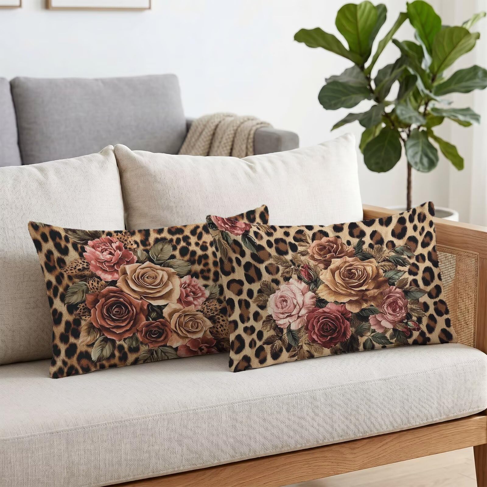 Fleurs Taie Oreiller 70x90 Housse Coussin Velours Rétro Lot de 2, Taies d'oreiller Luxueuse et Rafraîchissante, Housse de Coussin Exterieur Impermeable, Coussin Decoratif pour Canapé, Salon S6-702
