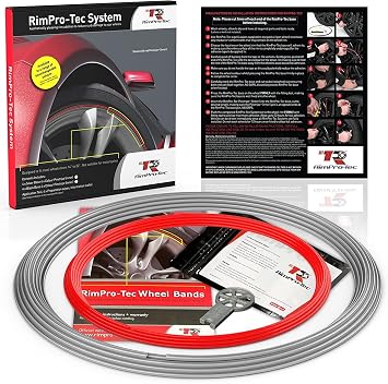 Rimpro-Tec Rim Protectors for Car Wheels for Protection, Durable All-Weather Easy-To-Install Fit from 12" To 22" Wheels Base Silver, Inner Red