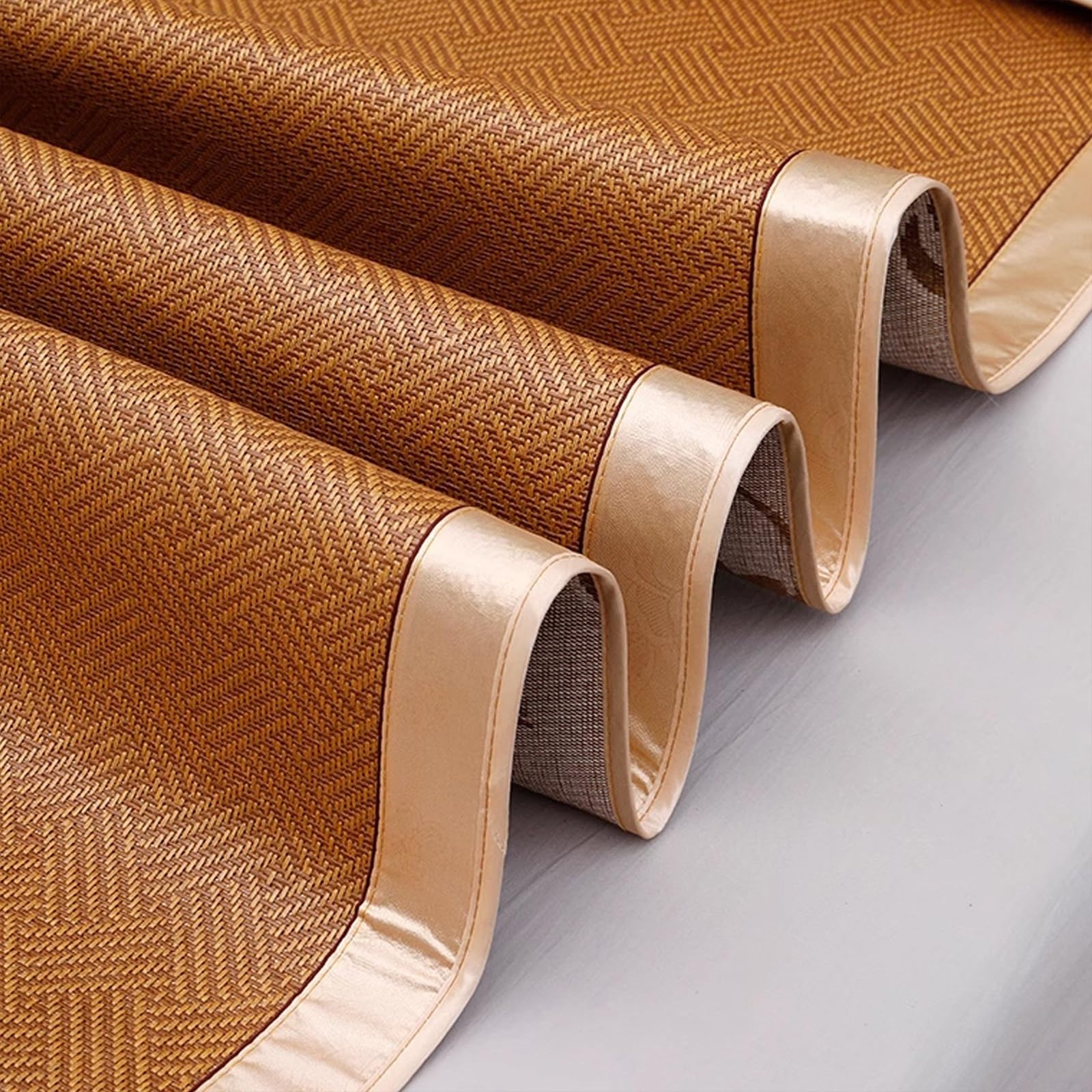 Lot de 2 ou 3 tapis de couchage d'été en bambou, matelas de sol en rotin pour chambre à coucher et salon, respectueux de l'environnement, portable, 150 x 195 cm, parfait pour temps chaud