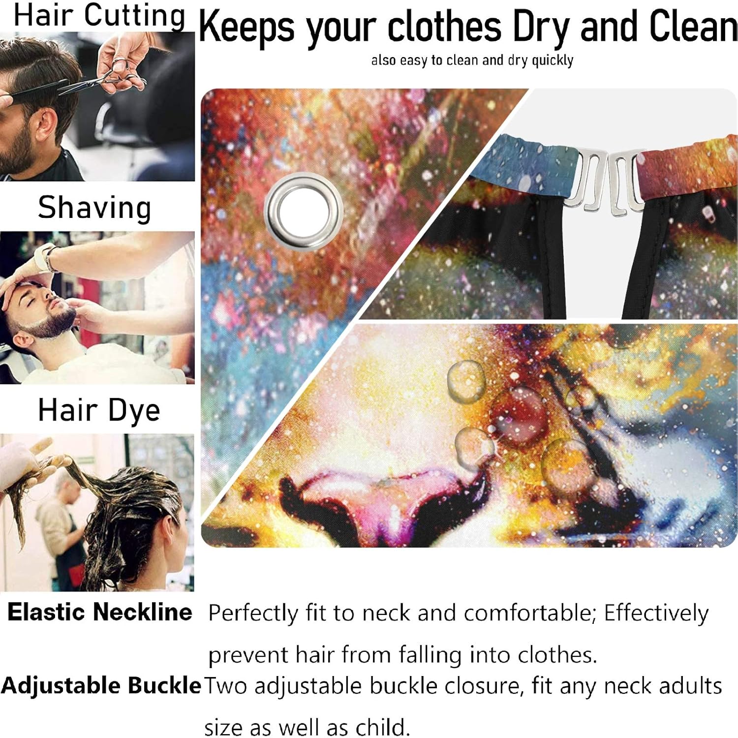 visesunny Tiger Galaxy 3D Print Barber Cape Anti-Static Hair Cutting Cape with Snap Closure Professional Salon Polyester Cape Barber Water-Resistant Hairdressing Cape Adjustable Snap for Hairstylists : Beauty & Personal Care