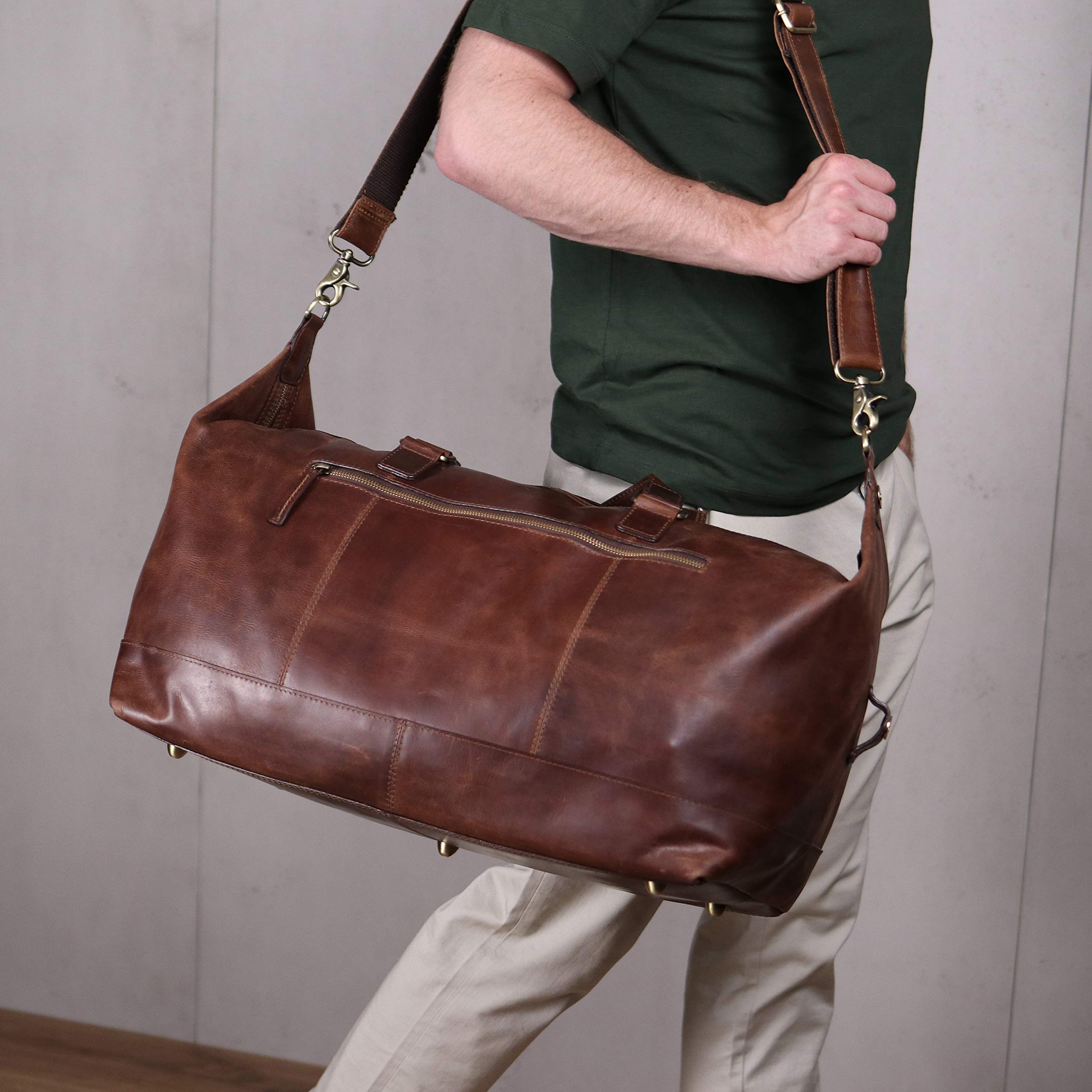 SID & VAIN® Bolsa de Viaje tamaño Grande Logan Bolso de Deporte Fin de Semana Maletín Weekender Equipaje de Mano Cabina Piel marrón
