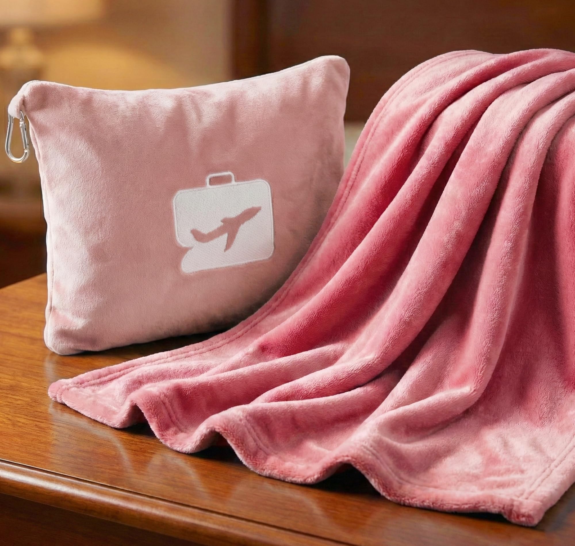 VAS COLLECTIONS Travel Pillow Blanket 2-in-1, Ultra Soft Flannel Blanket with Carry Case, 65x40 Inches, Compact Portable Travel Blanket for Flights, Camping and Travel Comfort (Pink)-picture-23