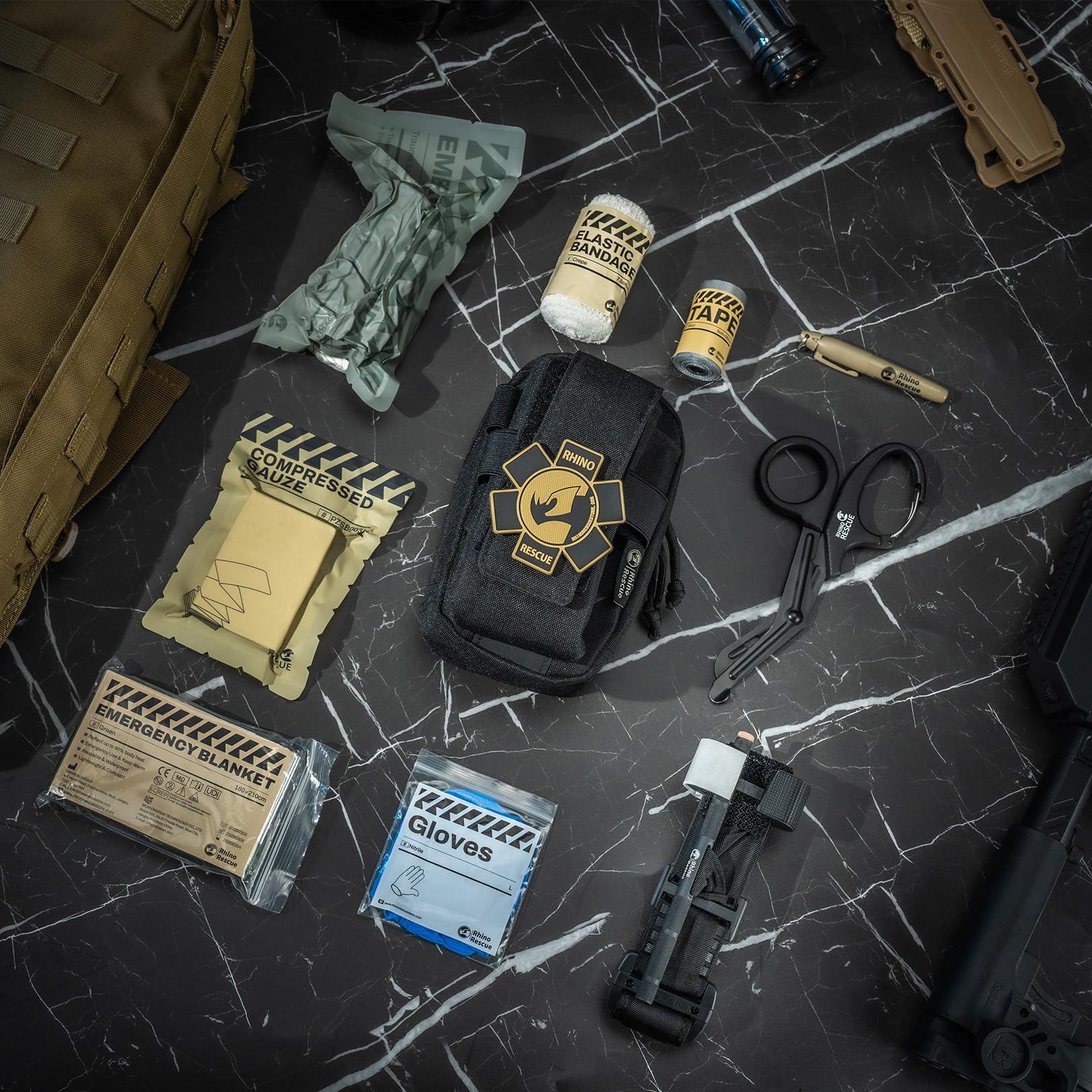RHINO RESCUE EDC IFAK, Trauma-Kit, Molle Tactical Tasche, Trauma-Kit für Everyday Carry, Schwarz