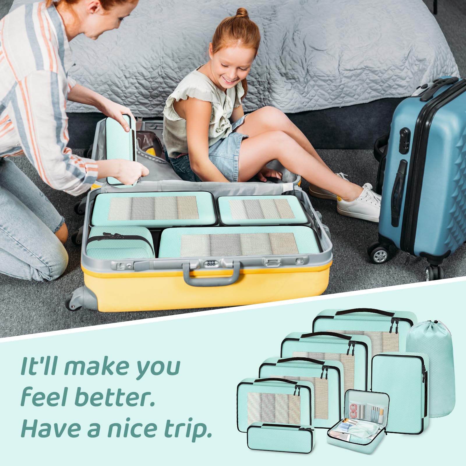 Lot De 8 Organisateurs Valise Otauoaea - Packing Cubes Voyage Gris - Rangement Vêtements, Chaussures Et Cosmétiques
