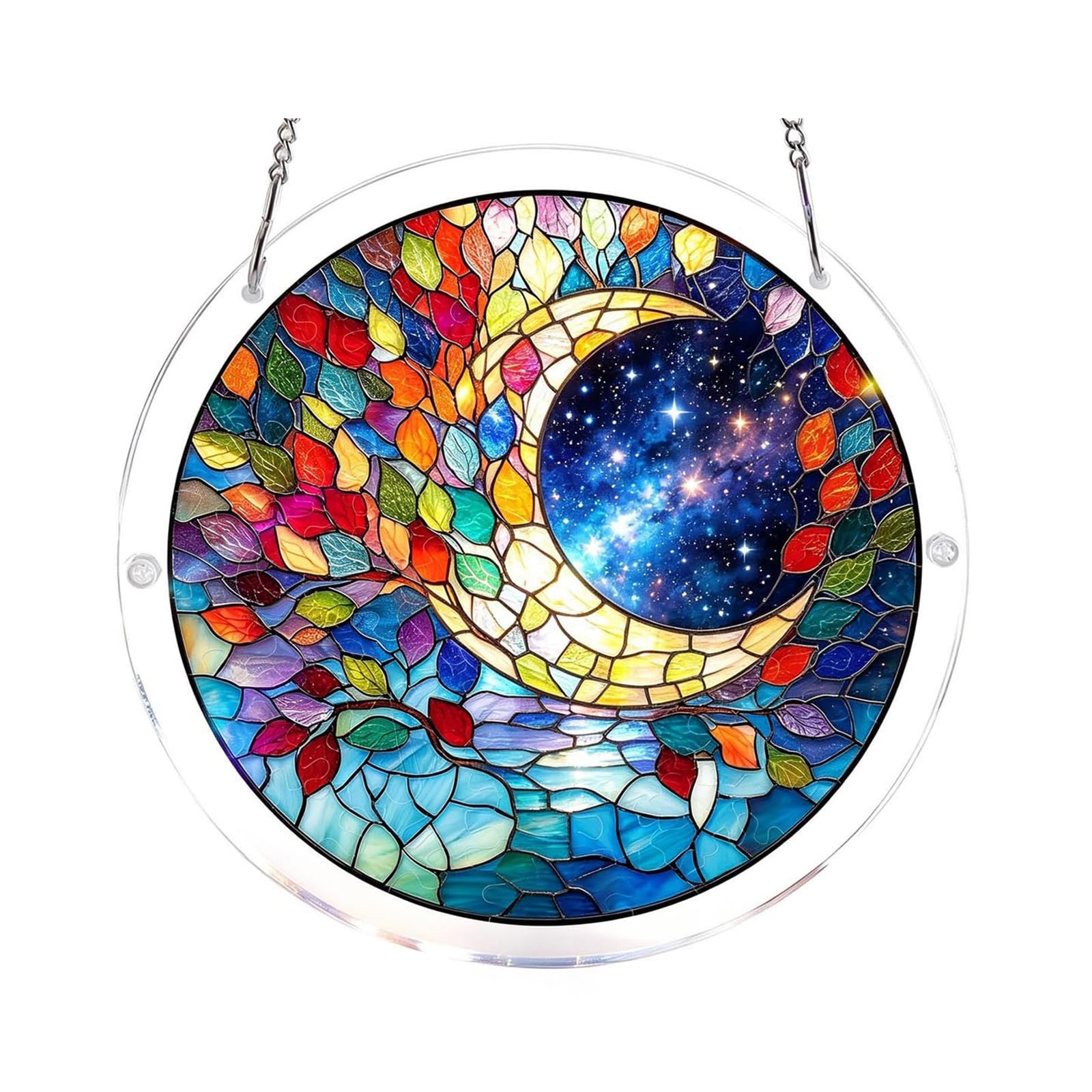 Introti Aesthetic Acrylic Suncatcher Puzzle Window Sun Catchers Stained Glass Window Hanging Home Garden Art Gift for Housewarming (The Moon)