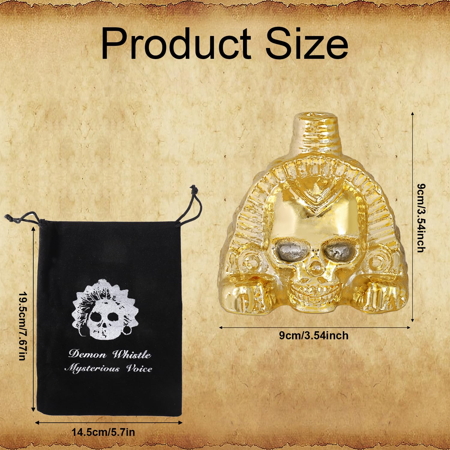 BOXOB Aztec Death Whistle, Skull Aztec War Whistle Loud 125 Decibels Authentic Human Sounding Screams Instruments for Halloween Festival of the Dead Collectible Gift, Gold - Image 2