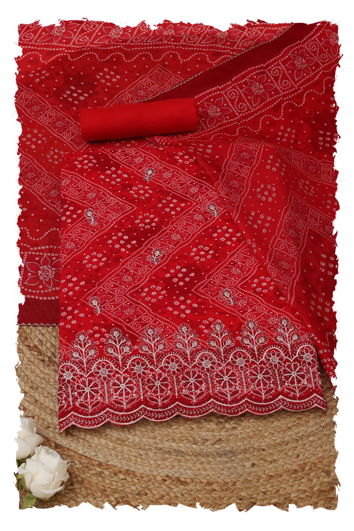 Womens Rayon Bandhani Dress Material With Machine Embroidery and Thread Work-image-34