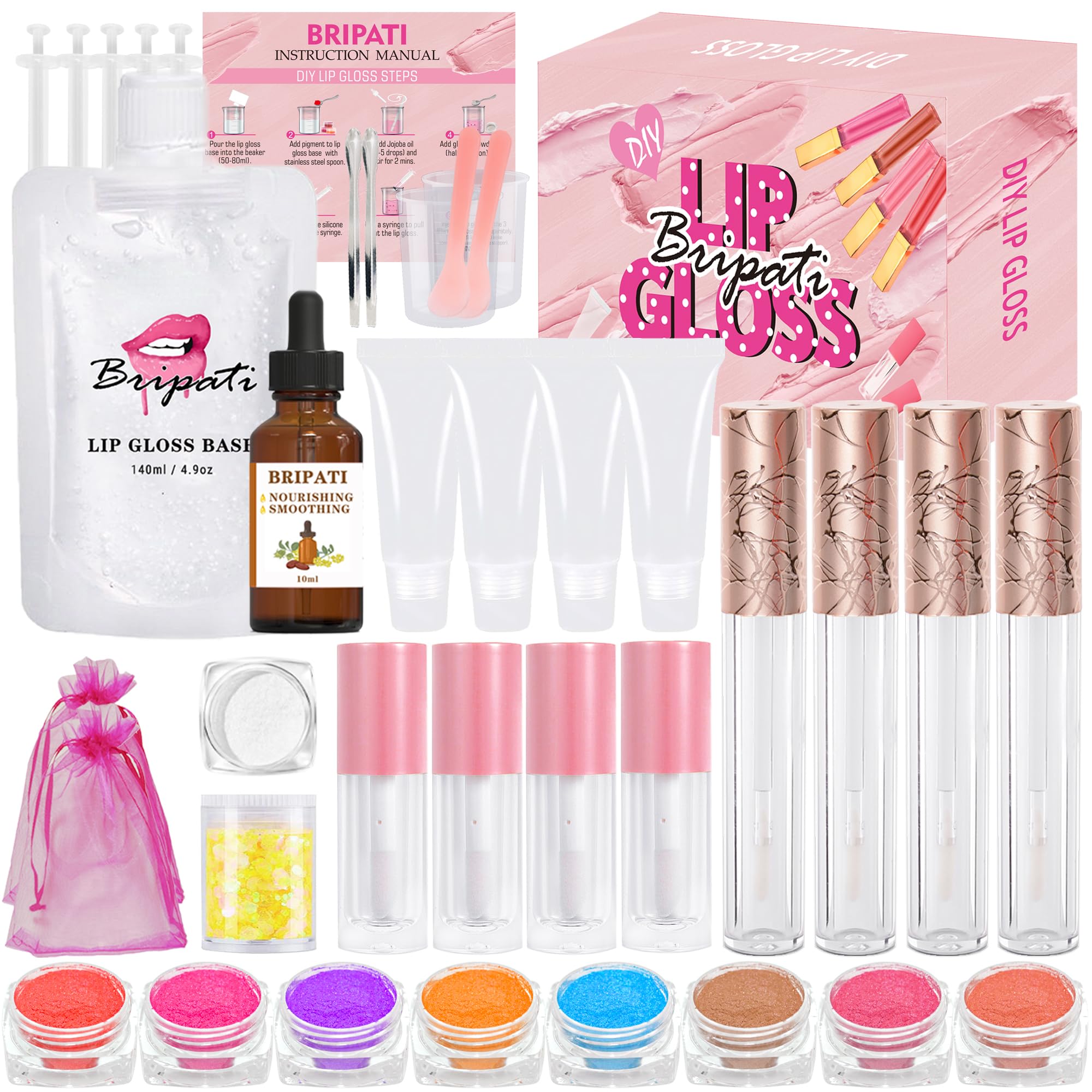 DIY Lip Gloss Making Kit, 46PCS DIY Lip Gloss Kit to Make Your Own Lip Gloss, Moisturizing Lip Glaze Handmade Set, Beginner Lip Gloss Kit, Lip Gloss Making Supplies Set for Women Girls