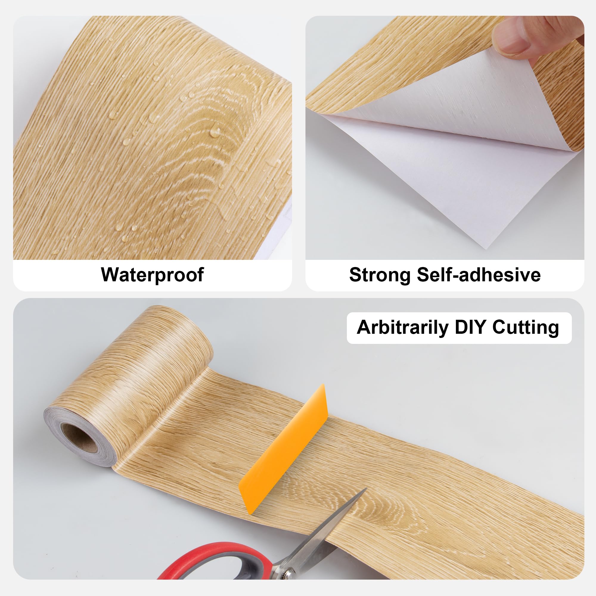JUNART Nastro per riparazione venature del legno (10cm × 1000cm), nastro per riparazione impermeabile per tavoli, battiscopa, finestre e pavimenti con raschietto in plastica(rovere caffè)