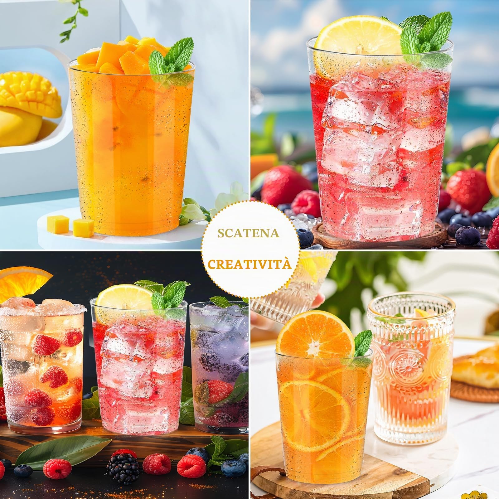 Confezione da 60 bicchieri di 'plastica', 300 ml, in plastica rigida, riutilizzabili, bicchieri da cocktail per beer e bevande, feste, compleanni, matrimoni, Natale, argentati