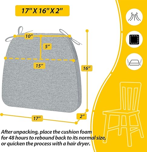 Miniatura 139 de AAAAAcessories Cojines en forma de D, espuma de 2 pulgadas de grosor, con lazos y funda extraíble lavable a máquina, 17 x 16 pulgadas, juego de 4