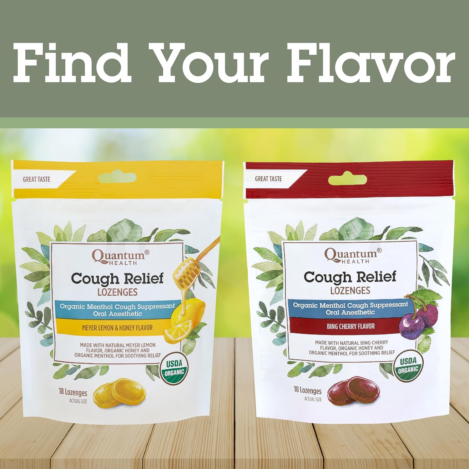 Quantum Health USDA Organic Cough Drops Menthol & Honey Throat Lozenges - Soothing Bing Cherry Flavored Suppressant - Dry Mouth & Sore Throat Relief for Adults & Kids - 18 Count