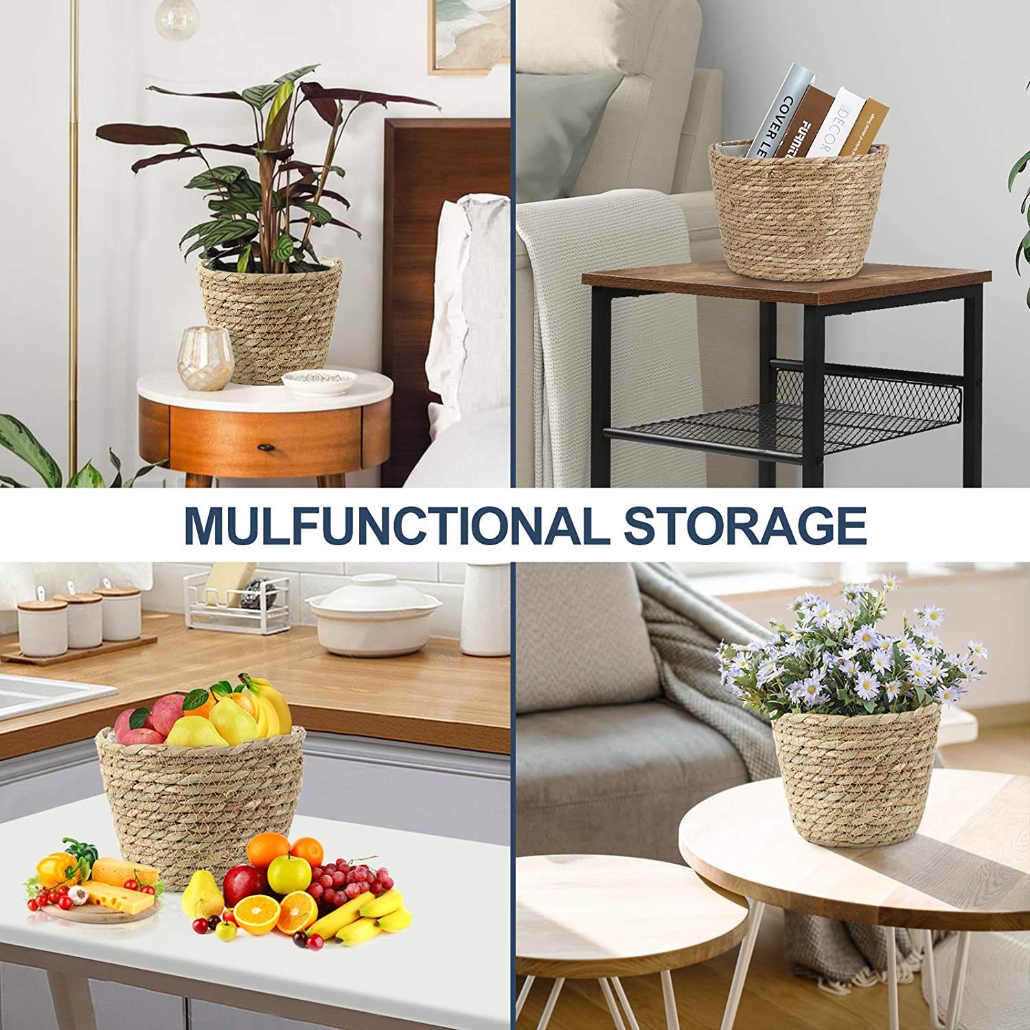 Fioriera naturale intrecciata a mano con fodera per piante in rattan, piccole, medie, grandi, 3 pezzi