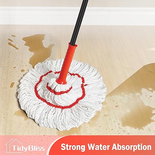 Miniatura 7 de Trapeador giratorio para limpieza de suelos, 57.5 pulgadas de largo con mango de algodón con escurridor, mopa húmeda de microfibra lavable con