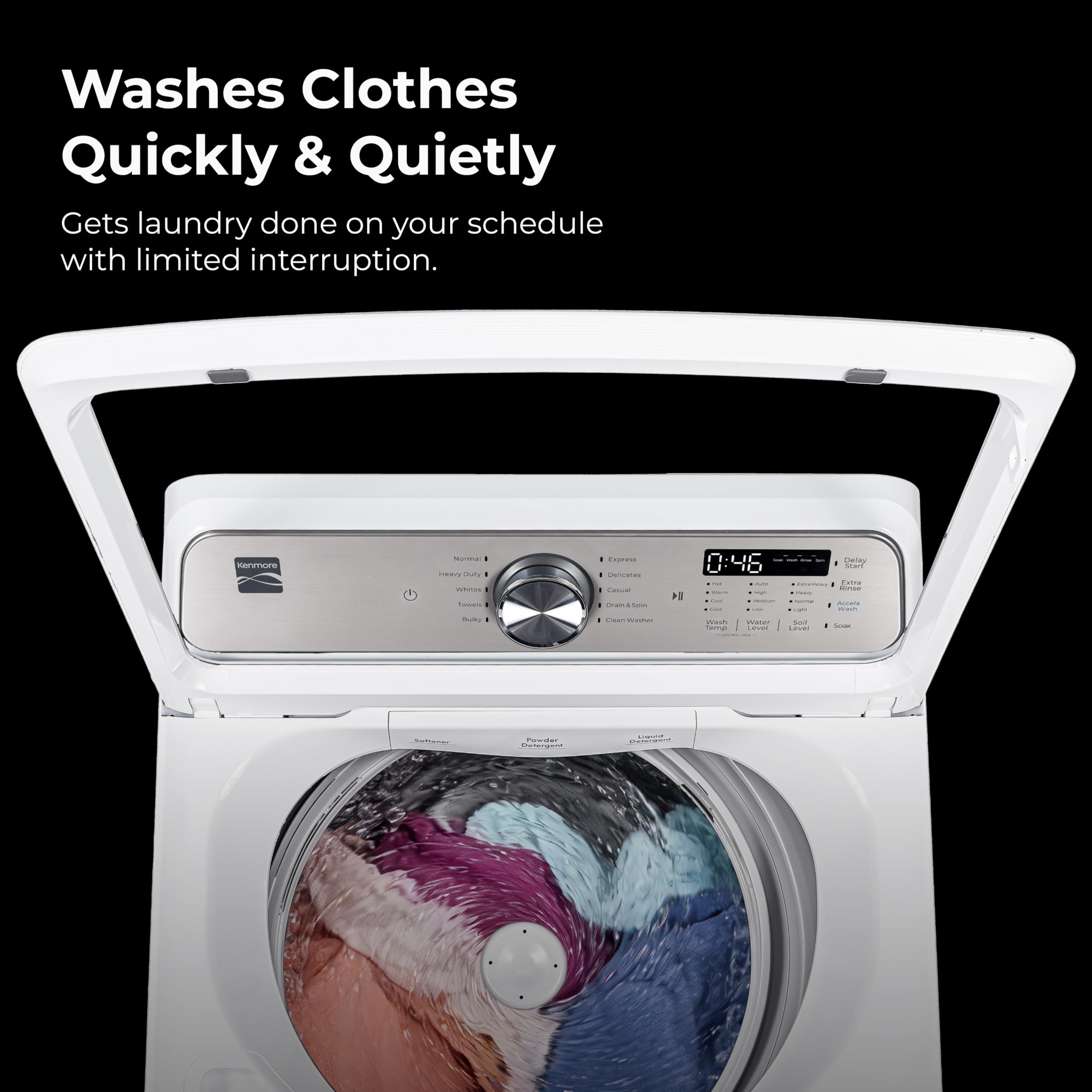 Kenmore 4.1 cu. ft. Top Load Washer with Triple Action Agitator for Tough Dirt & Stains - Reduce Laundry Time with Accela and Express Wash - LED - White — view 6
