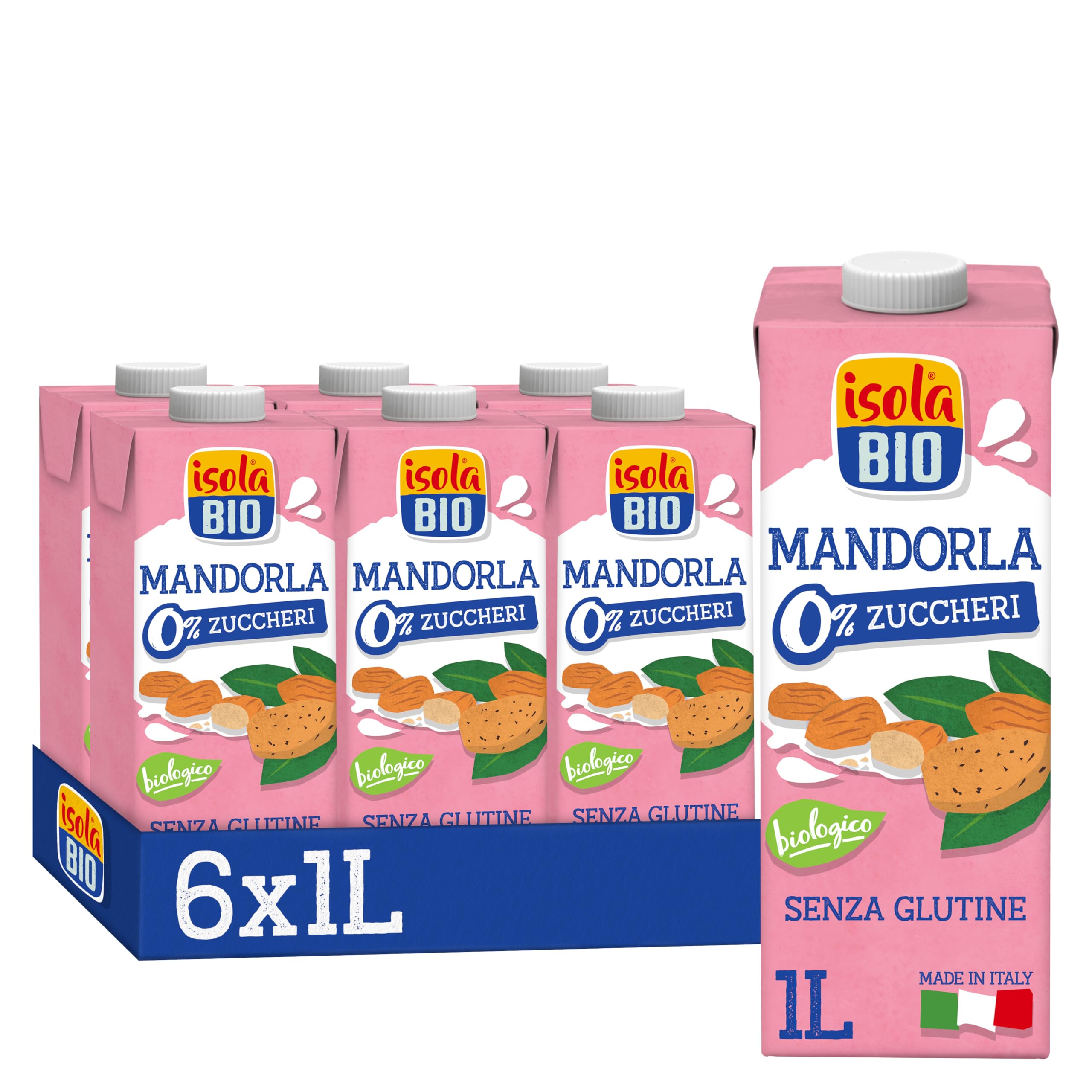 ISOLA BIO Bevanda di Mandorla Zero Zuccheri Biologica, 100% Ingredienti Naturali, Senza Glutine, a Basso Contenuto di Grassi, per Vegetariani e Vegani, 6 Confezioni da 1 Litro