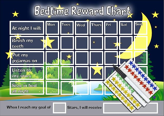 Bedtime Night time Reward Chart - Kids Childrens Sticker Star - Sleep In Own Bed
