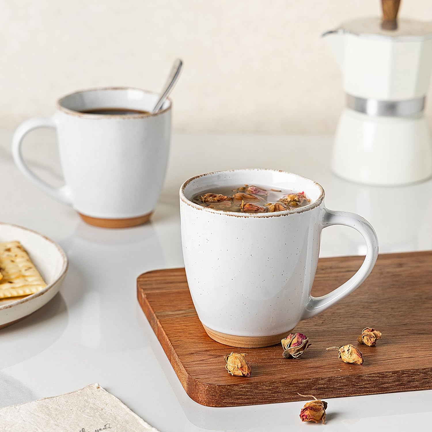 AmorArc 12oz Ceramic Coffee Mugs set of 6, Stylish Coffee Mugs with Rustic Terracotta Underside for Latte/Cappuccino/Milk/Cocoa, Dishwasher&Microwave Safe, White - Image 5