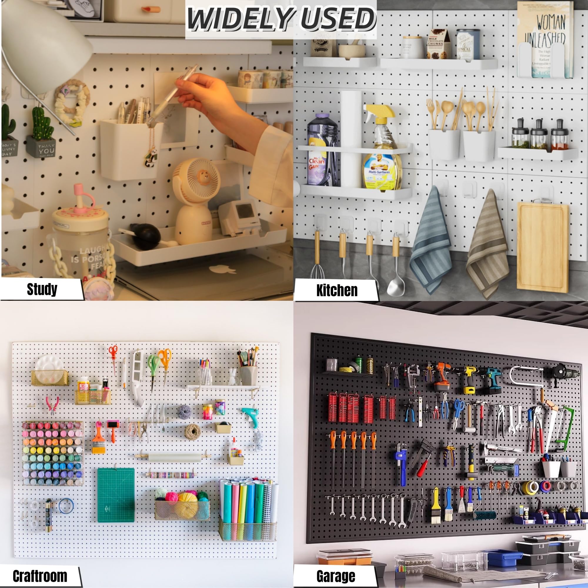 8 paneles organizadores de pared para tablero de clavijas, soporte de pared blanco para sala de manualidades, garaje, cocina, sala de estar, baño y sala de estudio, tableros de clavijas para paredes,