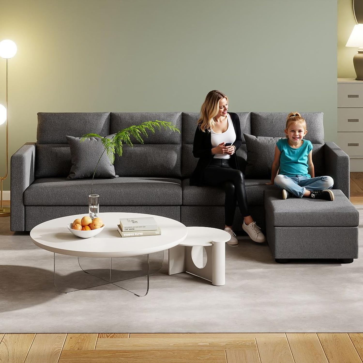 loveseat Cloud Sectional Couch: 48" Grey Cloud Modular Sectional Sofa for Living Room, Comfy Modular Couches with Cuddler, 2 Seater Modern Sofas for Apartment | Linen
