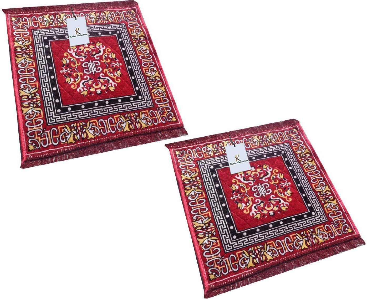 Kuber Industries Traditional Square Carpet/Pooja Mat|Square Shape & Soft Velvet Material|Maditation Prayer Mat|Size 60 X 60 Cm,Pack of 2 (Red)